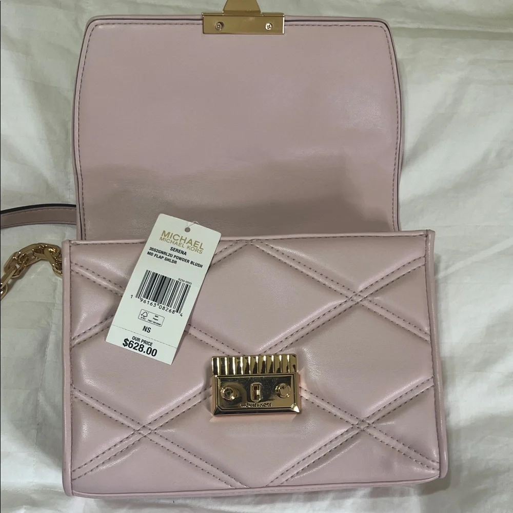 Michael Kors Serena Powder Blush Quilted Med Flap Crossbody Bag